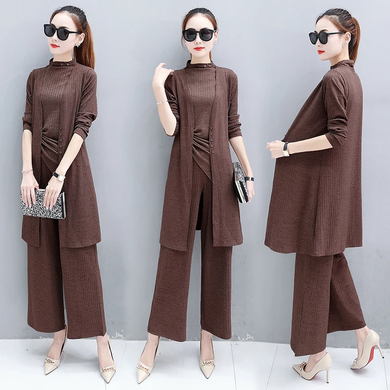 Женский трикотажный костюм с широкими штанами комплект 2 шт. из двух предметов