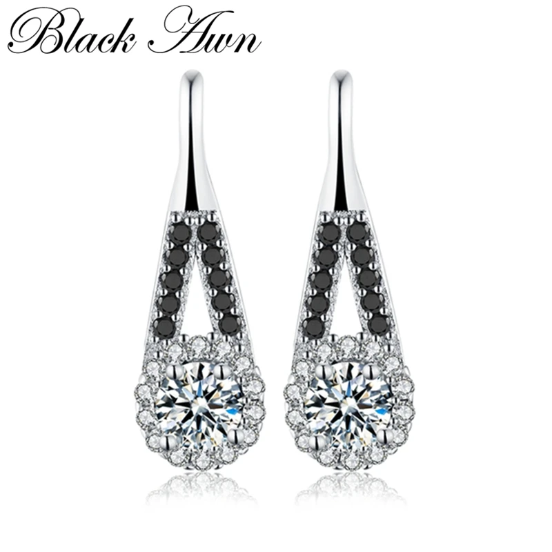 Женские винтажные серьги из серебра 925 пробы с черной шпинелью|earrings black|earrings