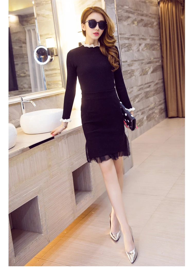 

Women Skirt 2019 Winter Elegant Office Ladies Vintage Mesh Patchwork High Waist Gray Black Pencil Skirt Plus Size S-5XL 3059
