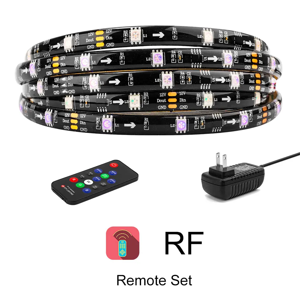 Black Remote Set DreamColor набор светодиодных лент 5 м SMD 5050 RGB набор встроенных IC DC12V 150 Светодиодная лента с RF/APP светодиодный контроллер Синхронизация с музыкой IP65 - Испускаемый цвет: Black Remote Set