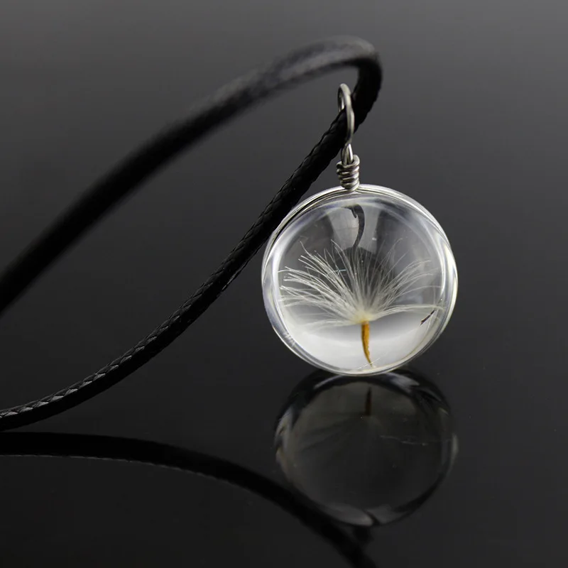 

Bespmosp 24PCS/Lot Wholesale Real Plant Dandelion Seed Ball Bottle Pendant Necklace Charm Women Statement Jewelry Leather Choker