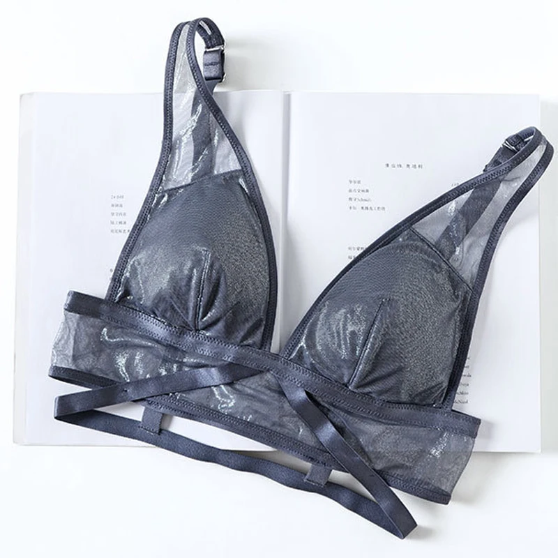 Wriufred Bronzing Mesh, бюстгальтер без косточек, сексуальный глубокий v-образный вырез, матовый глянцевый бюстгальтер с микроворотником, тонкое нижнее белье для женщин, бюстгальтер без косточек, нижнее белье
