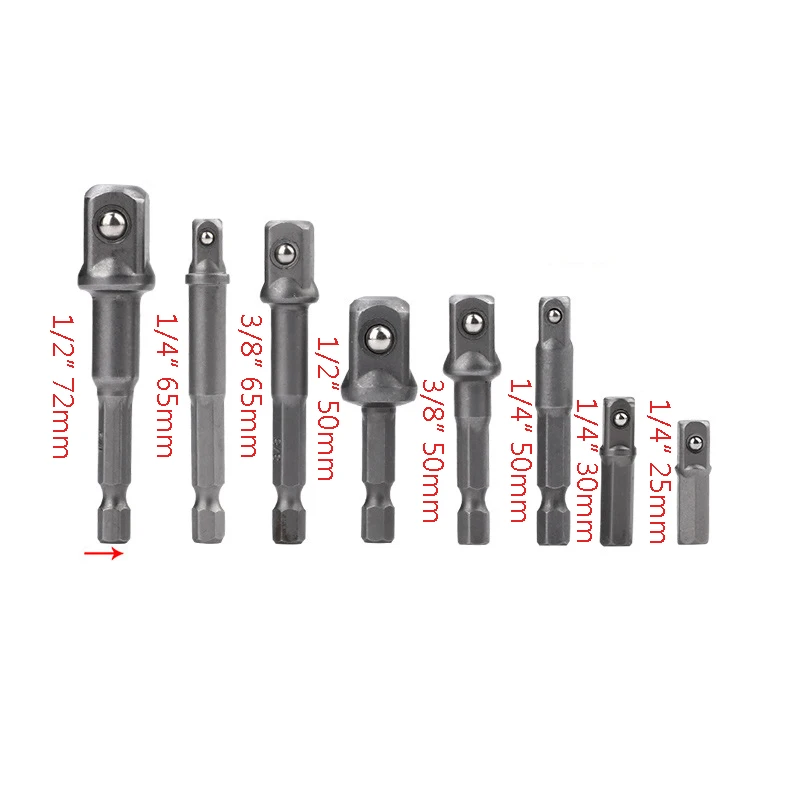 8PCS SET (25-72mm) TUOSEN 3x 8x адаптер для дрели с шестигранным хвостовиком для сверла с квадратным гнездом удлинитель 1/" 3/8" 1/2 Набор бит - Цвет: 8PCS SET (25-72mm)