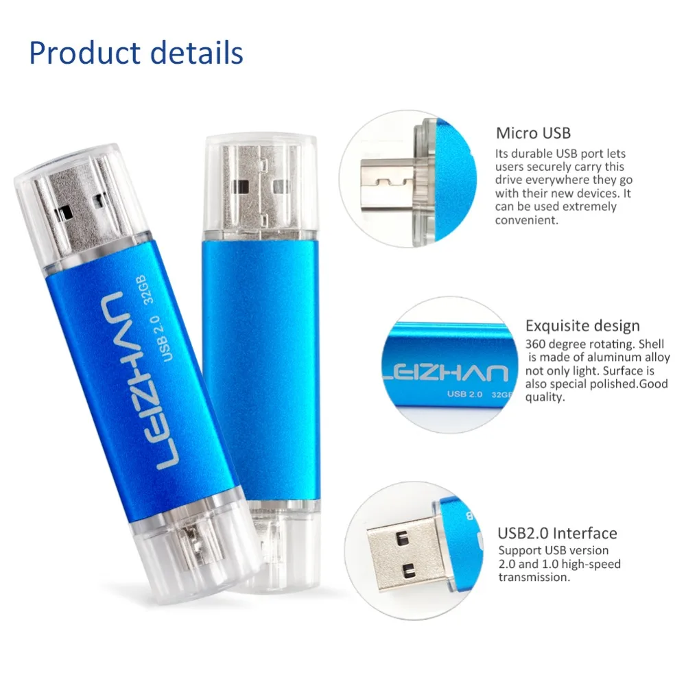 LEIZHAN 16 Гб OTG USB флеш накопитель 32 ГБ Micro флешка 64 Флешка для телефона Внешняя память