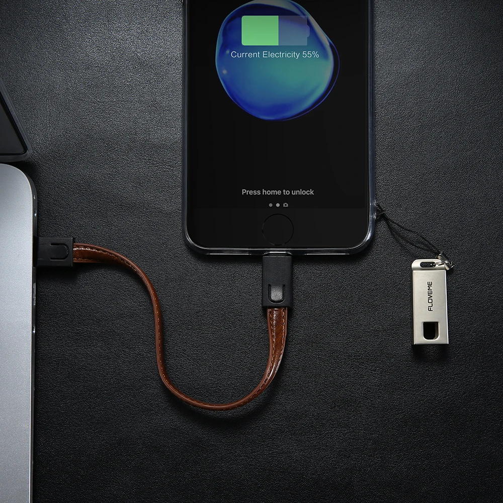 FLOVEME USB кабели для iPhone кабель IOS 10 2.1A зарядный кабель для iPhone X Xs Max Xr 8 7 6 6s 5S iPad Air брелок кожаный короткий