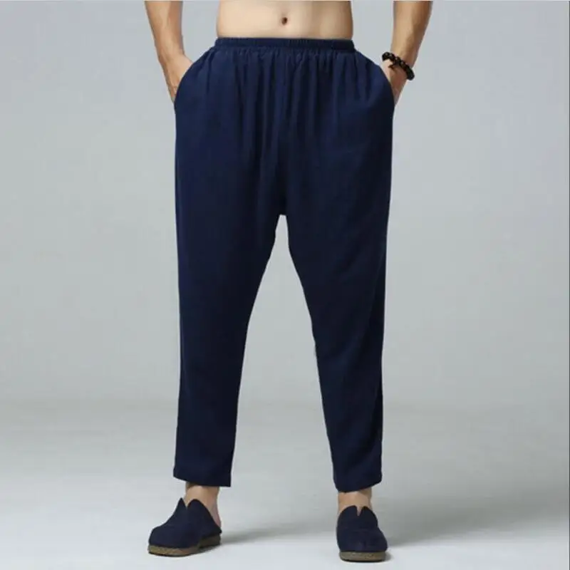 Осень 2020 брендовые хлопковые льняные повседневные брюки-султанки мужские летние