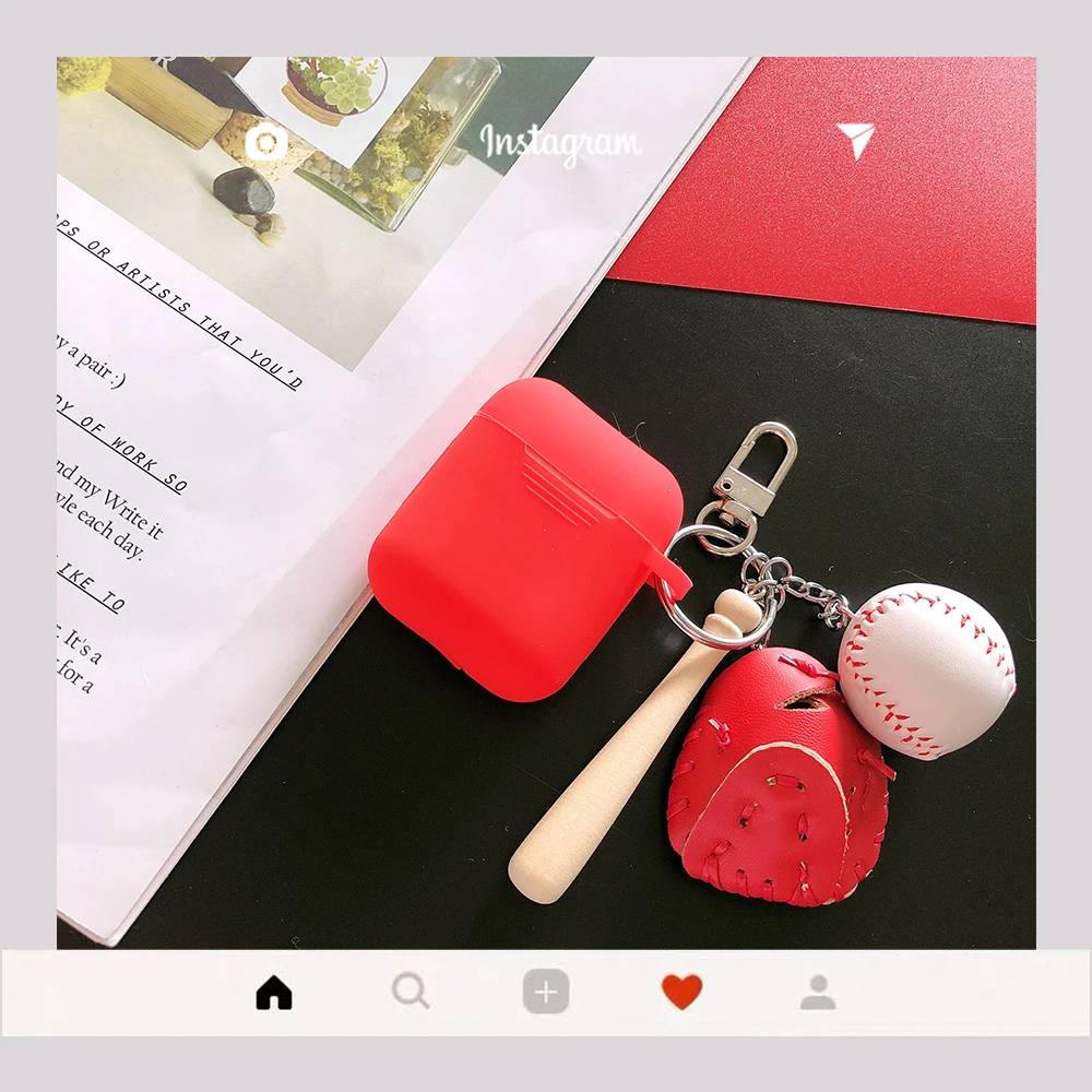 Red Силиконовый ударопрочный наушник чехол с брелок с бейсбольными атрибутами кулон для Apple Airpods 2 Беспроводная bluetooth-гарнитура Защитная крышка - Цвет: Red