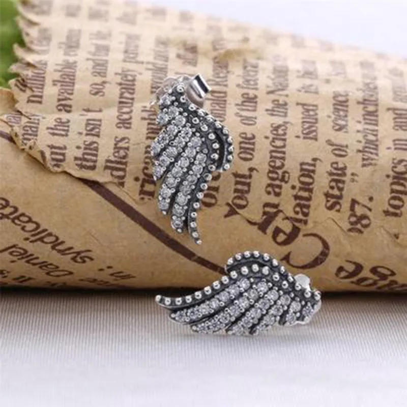 925 Sterling Silver Angel Wings CZ Ear Climber Stud Earrings For Women Girls Jewelry Orecchini Aros Aretes Jacket oorbellen | Украшения и