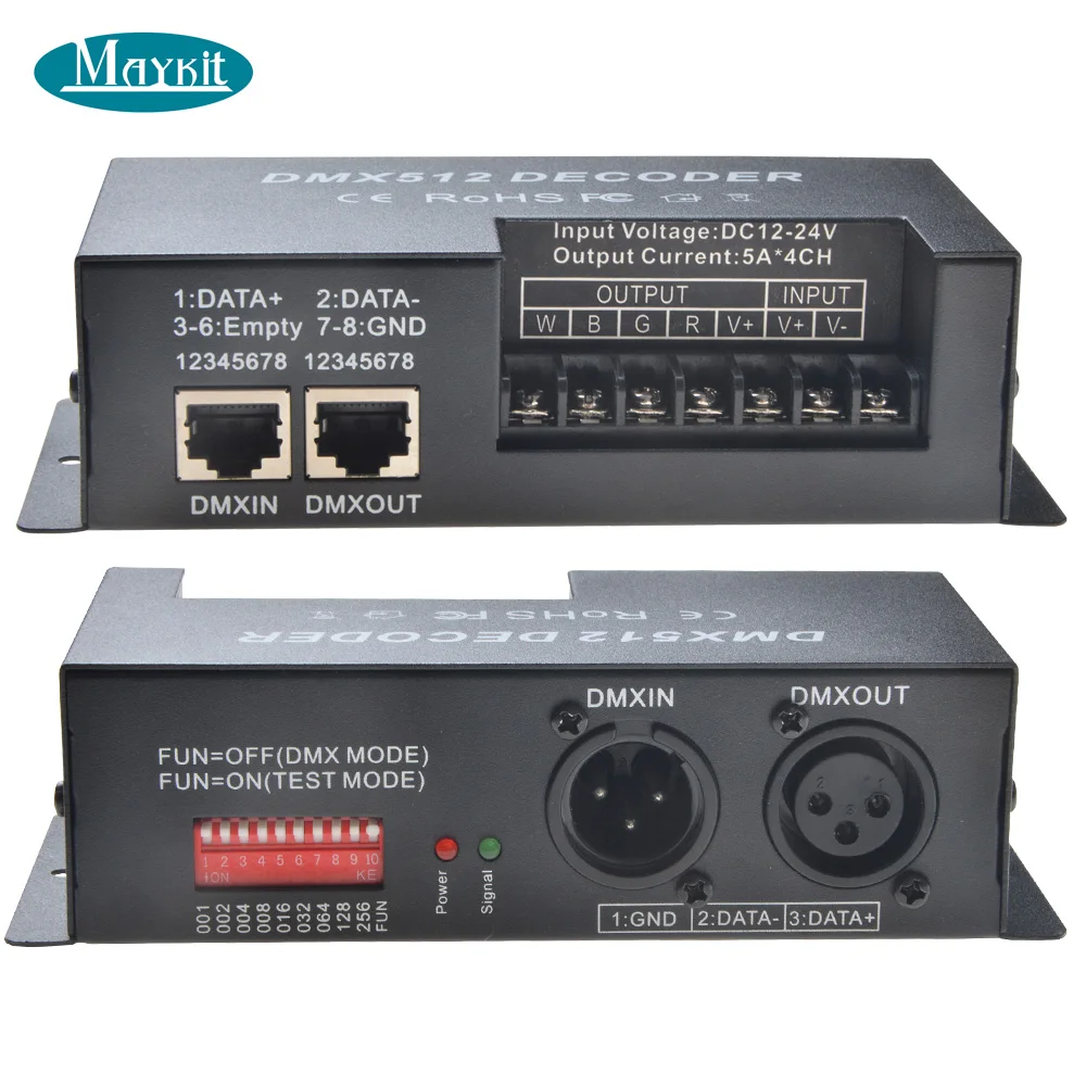 Maykit 4 канала * 5A DMX 512 LED контроллер декодер диммер использовать для DC12 24V RGBW RGB