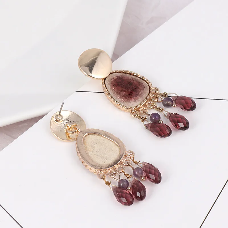 XQ wine red ceramic stone inlay drop pendant earrings alloy faceted glass fashion new jewelry accessories | Украшения и