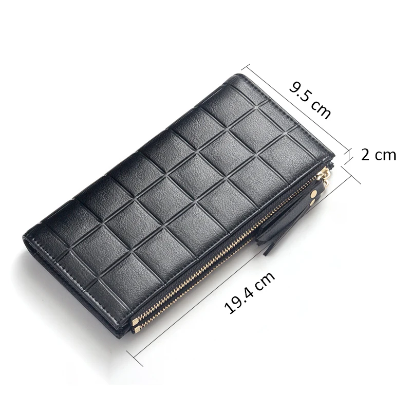 Длинный кошелек тонкий женский в клетку Женский с несколькими двойными молниями