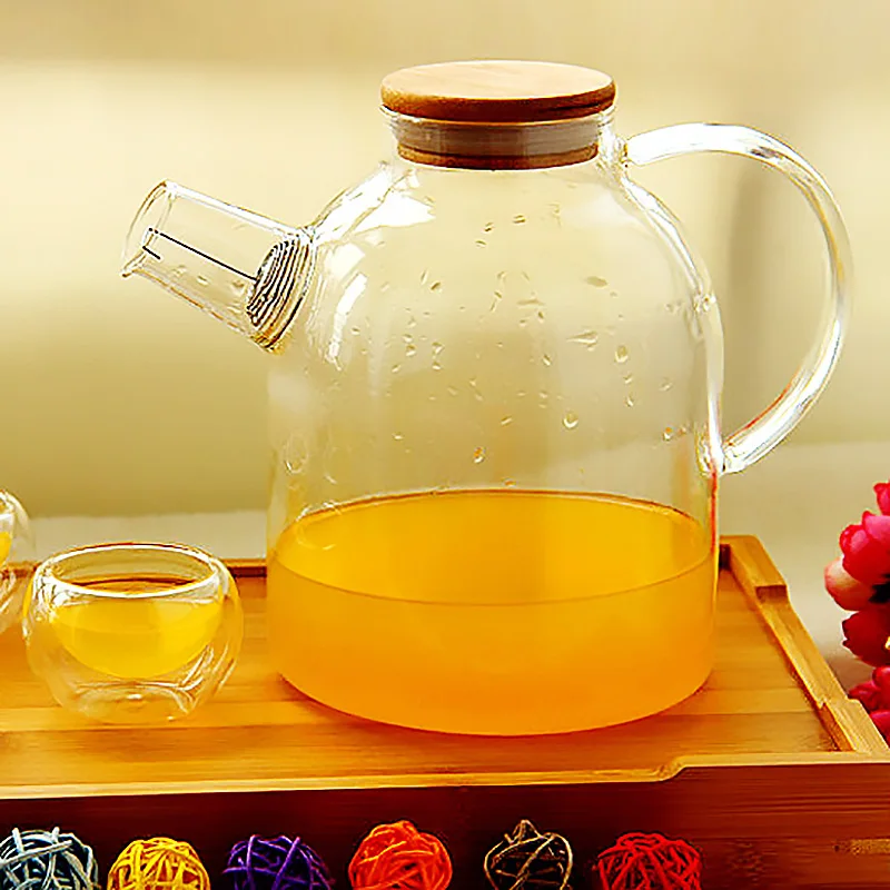 Стеклянный чайник с бамбуковой крышкой стеклянный графин кувшин для горячей или