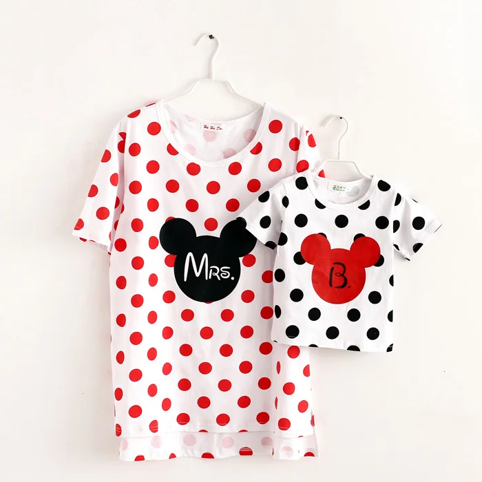 2019 Family Macth Shirts Short Sleeve Fashion Mickey Tee Shirt Father Mother and Baby T Macthing Tops Cotton | Мать и ребенок