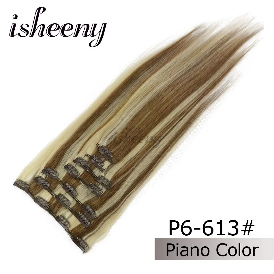 Isheeny 1"-22" человеческих волос клип в наращивание волос 7 шт./компл. 613# блондин человеческие волосы прямые волосы