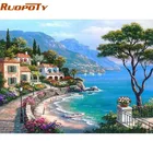 RUOPOTY рамка Средиземное море DIY живопись по номерам морской пейзаж Ручная роспись маслом картина на стену для дома для гостиной