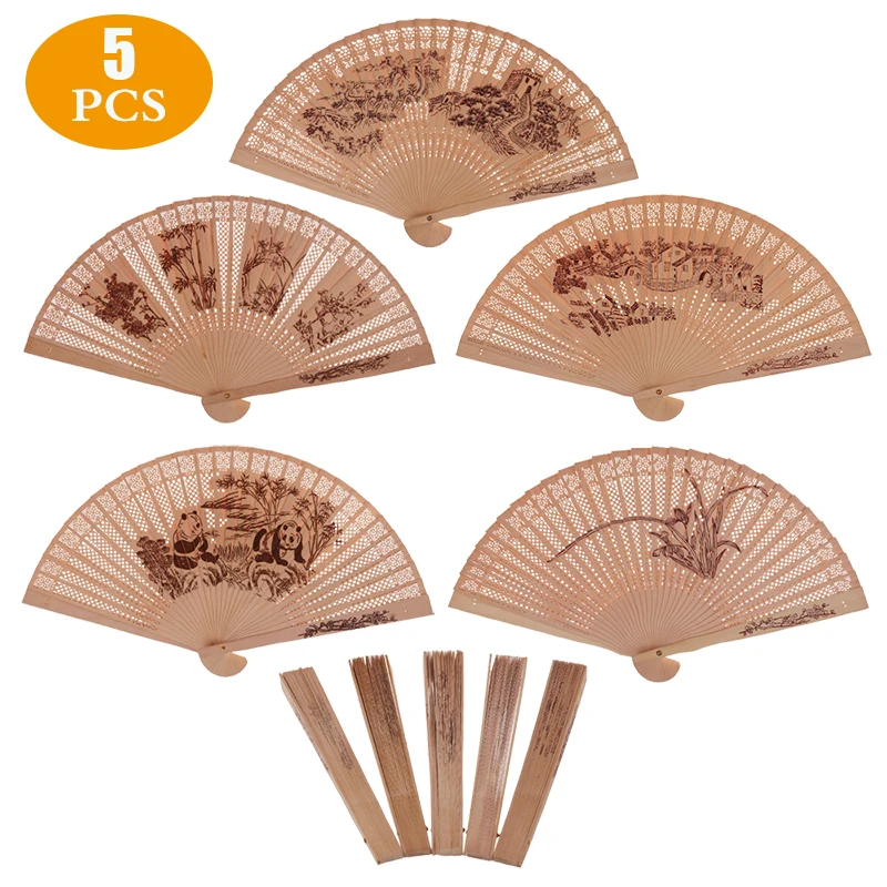 

5pcs/lot 23cm Chinese Fragrant Wood Hand Fan wedding party promotion gifts Sandalwood Hollow Women Fan Carving Decor Favor