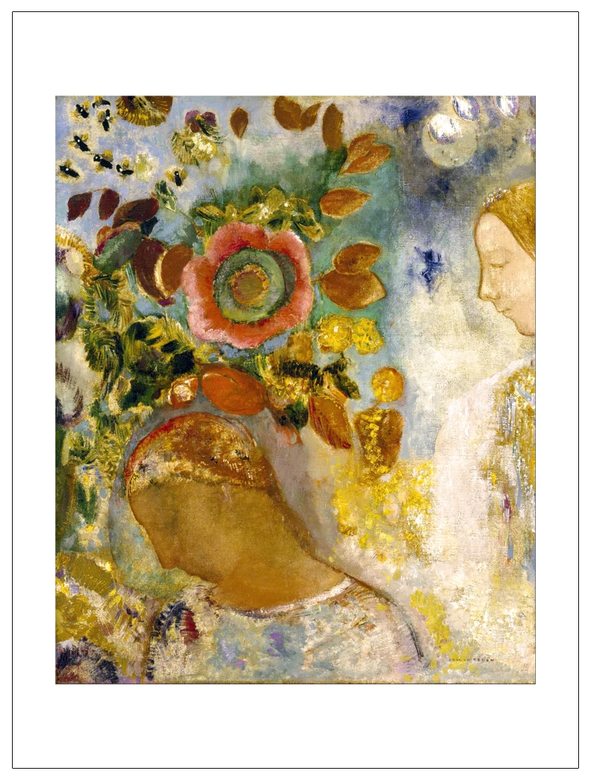 

abstract canvas painting mural prints portrait Two Young Girls with Flowers; Deux Jeunes Filles En Fleurs, 1912 By Odilon Redon