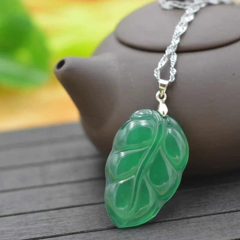 Женское ожерелье с подвеской из нефрита кулон натурального зеленого халцедона в