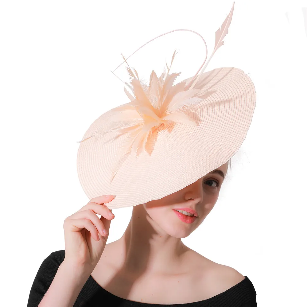 New Champagne Feather Bridal Hats Church Fascinators Headbands Veils Hair Accessories Wedding Fedora Race Event Floral Headwear |