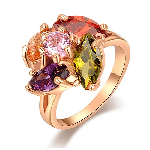 Женская 9 К Позолоченные Красочные Водослива Циркон Обручальное Кольцо