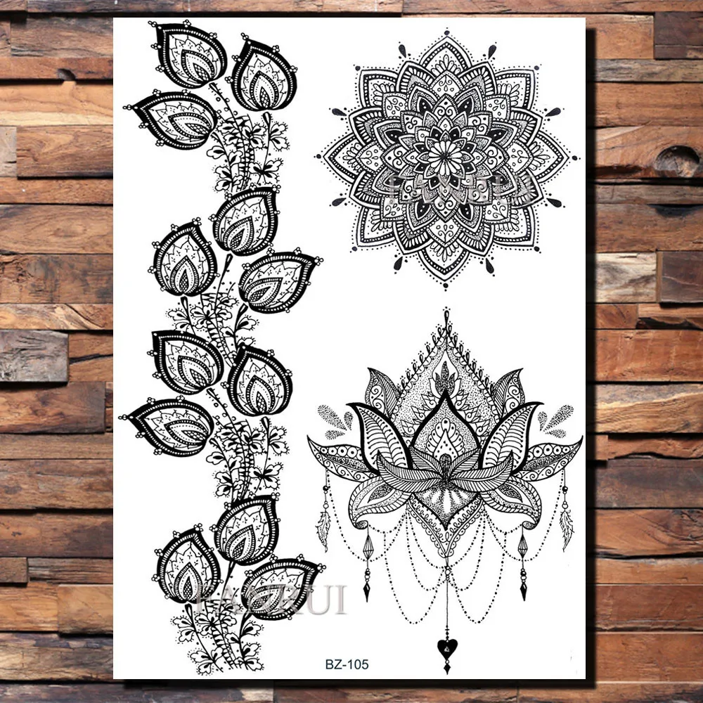 Женские Временные татуировки FANRUI Owl Lotus Mehndi фальшивые с кулоном черная хна