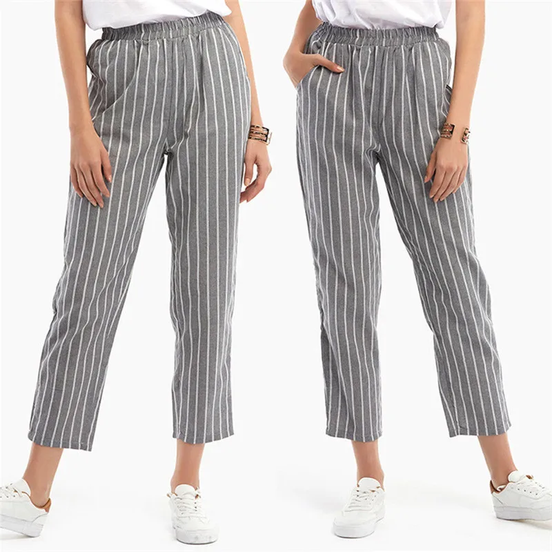2018 Топ Модные женские шаровары с высокой талией и завязками в полоску