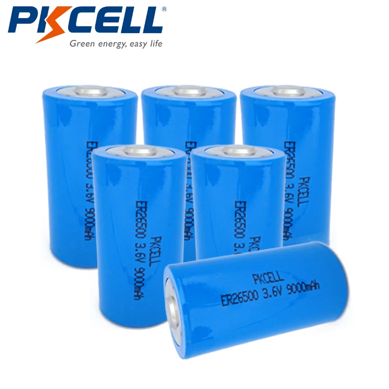 6 шт./лот PKCELL 3,6 V ER26500 литиевая батарея 3,6 вольт 9000 мАч C размер Li-SOCl2 неперезаряжаемые батареи для медицинских устройств
