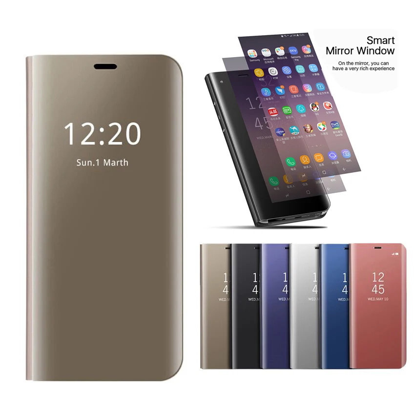 Galaxy ya8 Plus чехол умный зеркальный вид Чехлы для Samsung A8 2018 подставка кожаный A 8 A730F |