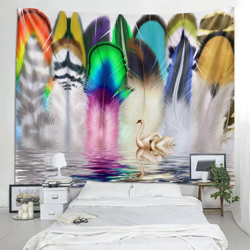 Tapestry Wall Hanging Bedspread Beach Towel Table Cloth Home Deco Beautilf Multi Feather Print Free Shipping Large Plus Size | Дом и сад