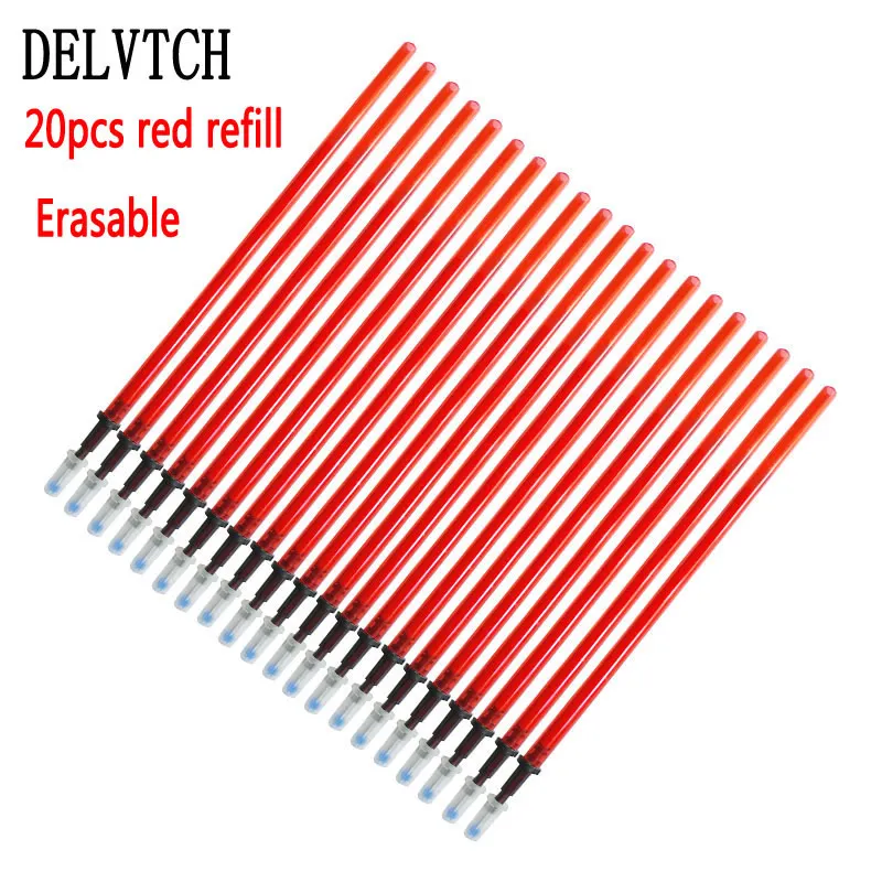 20pcs red 20 шт./компл. 0,5 мм гелевая ручка стержень со стираемыми чернилами стержень, стираемая ручка с заправляемым стержнем синего цвета с черными чернилами, офисные школьные канцелярские принадлежности инструмент подарок - Цвет: 20pcs red