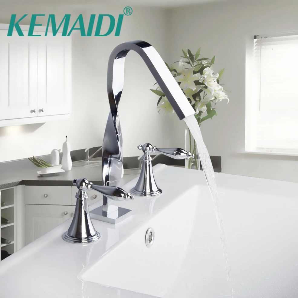 

KEMAIDI New Design Construction & Real Estate Deck Mounted Two Handles 3 Pcs Set Bath Fixture Bath Hardware Sets Bathroom Faucet