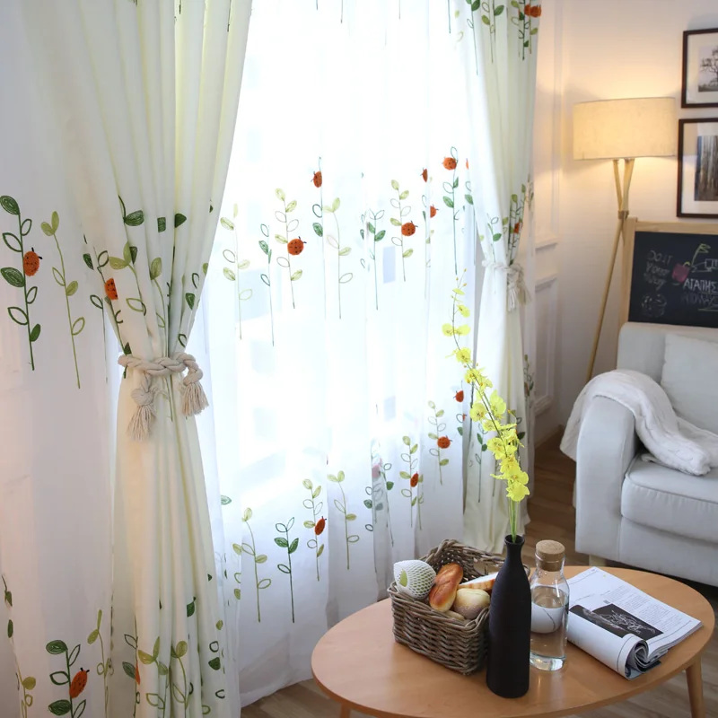 Вышитые льняные шторы детская спальня белый занавес в рустикальном стиле