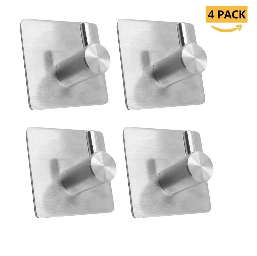 4Pcs Stainless Steel 3M Self Adhesive Hooks Sticky Wall Door Hook Robe Tea Towel Rustproof Rack Clothes Coat Hanger | Дом и сад