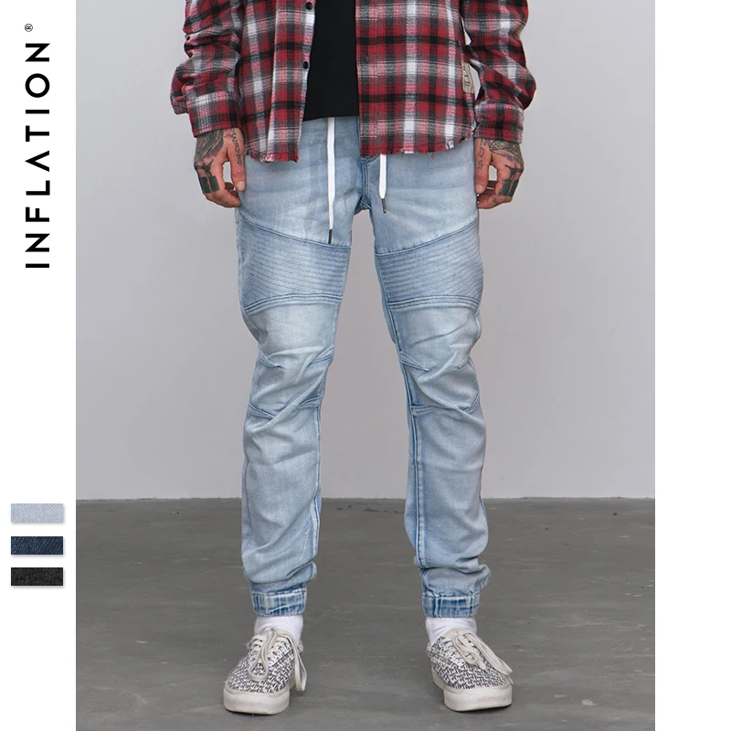 INFLATION 2018 A/W Men Jeans Denim Jogger Draw rope Design Hip Hop Joggers For Skinny Biker hop Pants 8881W | Мужская одежда