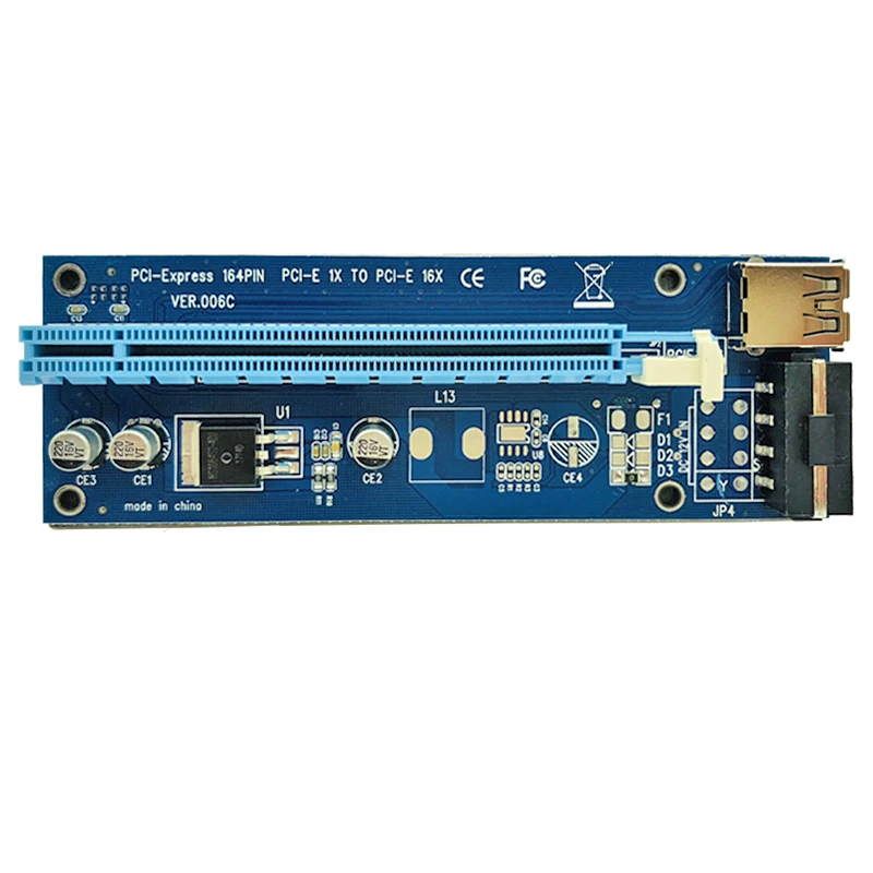 Verkaufen 100 PCS VER006 PCI-E Riser Karte 006 PCI Express 1X Zu 16X Extender USB 3.0 Kabel SATA Zu 4Pin Molex Power Für BTC Miner Bergbau