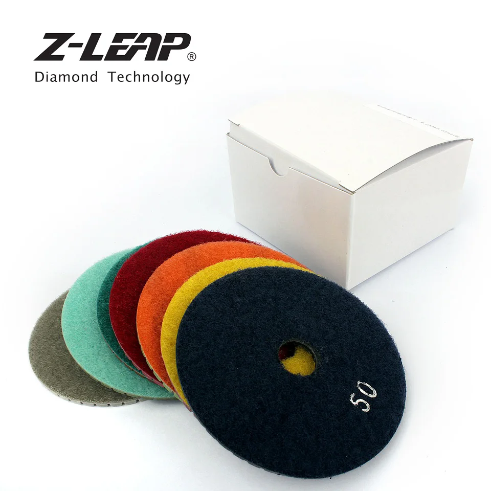 Z-LEAP " 7 шт./компл. Алмазный Полировочный диск колодки мокрые Применение бетона Гранит Мраморный шлифовальный диск 100 мм Гибкая полимерная Связка с абразивным кругом