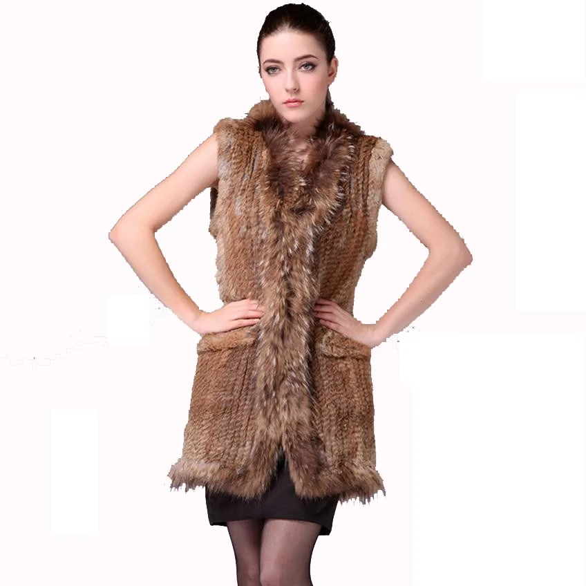 2019 new Women Genuine real Rabbit Fur Vest coat  Raccoon Fur collar Waistcoat wholesale Large size drop shipping