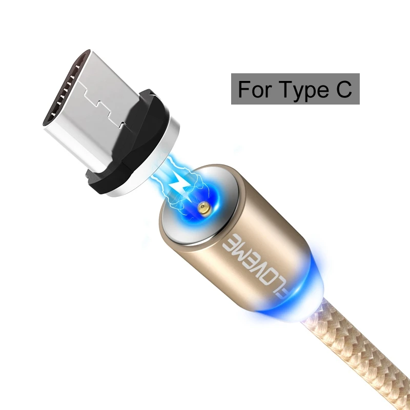 Floveme Магнитный кабель micro Тип USB-C Освещение для iphone Samsung S9 S8 зарядки Плетеный Нейлоновый магнит Зарядное устройство Кабос кабель C - Цвет: Type C Gold