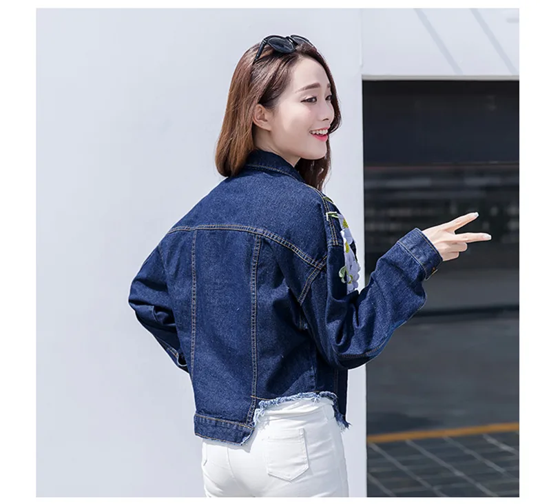 2017 Новая мода поступление Для женщин Вышивка Джинсовые куртки Винтаж