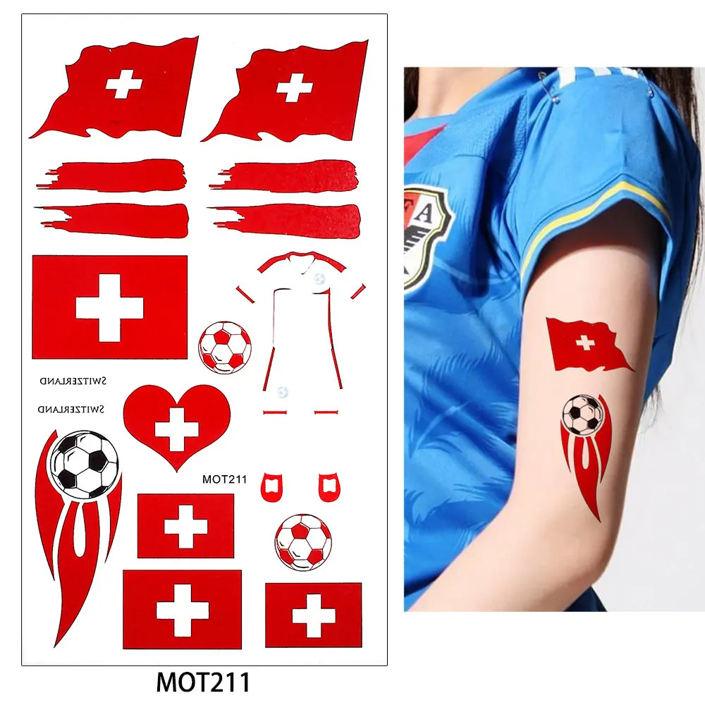 MOT211 Switzerlan Яркие 8 стран дизайн 1 лист СЛОВА КУБОК футбольные игры татуировки стикеры флаг германия Россия временные DIY тела татуировки - Цвет: MOT211 Switzerlan