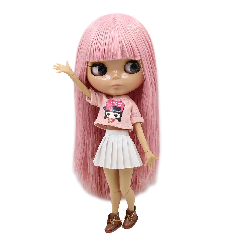 Кукла Blyth ICY DBS 1/6 с розовыми прямыми волосами обнаженной желтоватой кожей