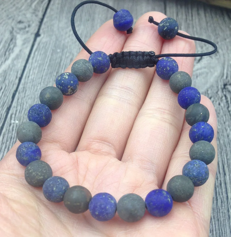 YA2876 Matte Pyrite Lapis 8mm Beads Knot Adjustable Bracelet | Украшения и аксессуары