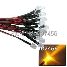 

50pcs 10mm yellow LED Lamp Light Set 20cm Pre-Wired 24V free shipping