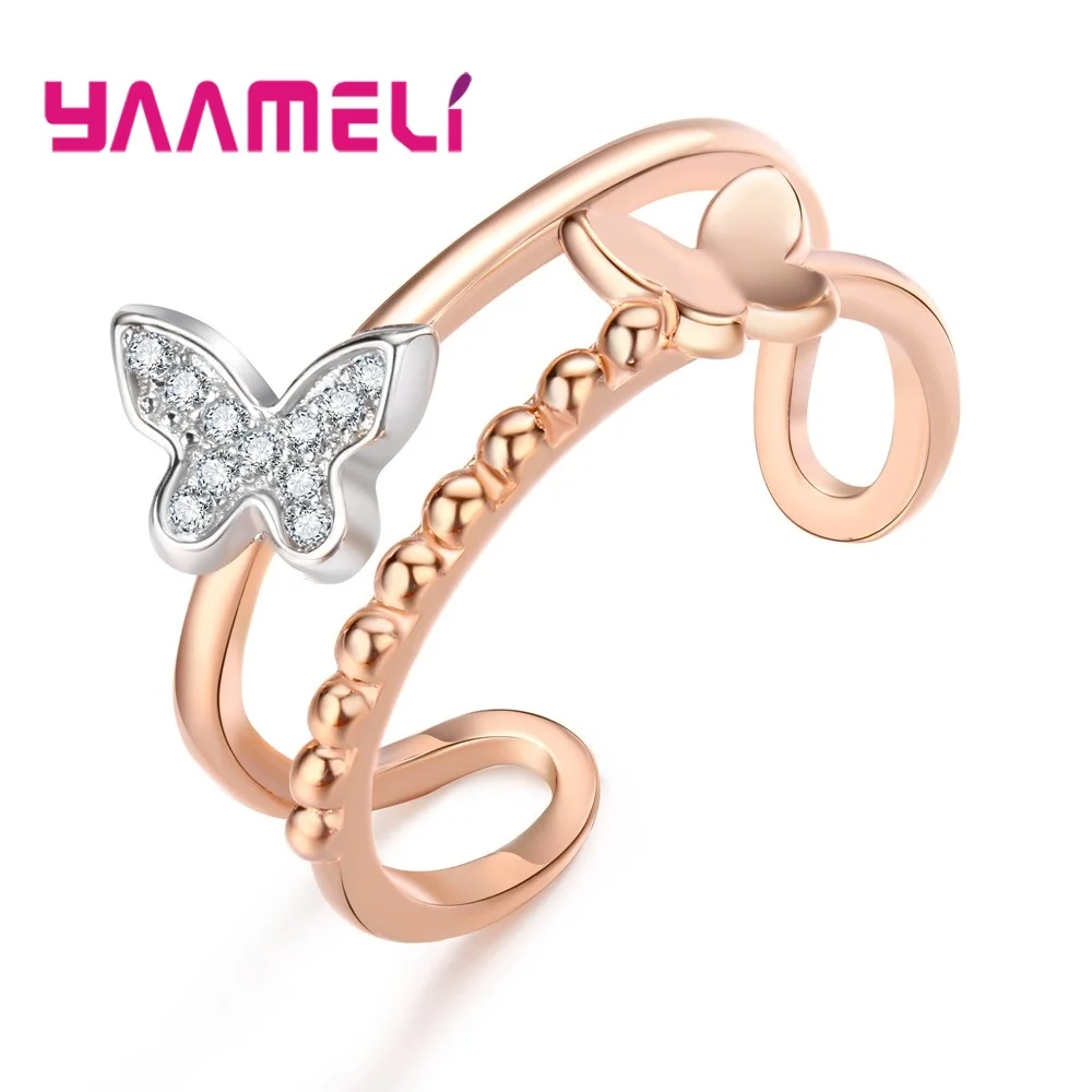 

Women Ladies Perfect Present Pretty Butterfly Shape Rose Gold Opening Finger Rings Good Cubic Zirconia Embellishment