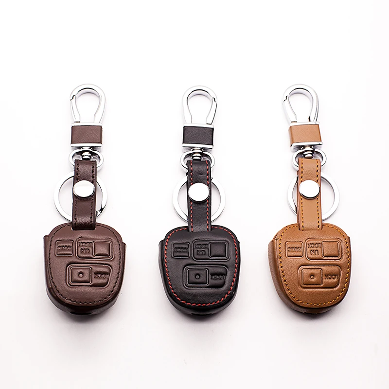

Car styling 3 button leather key case for Toyota RAV4 Camry Crown GZKANDM car key remote control car key chain key chain cover