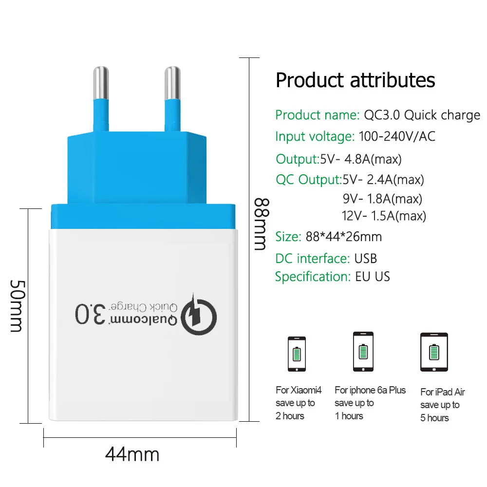 Зарядное устройство с 3 портами для быстрой зарядки Qualcomm 0 QC3.0 зарядное мобильного