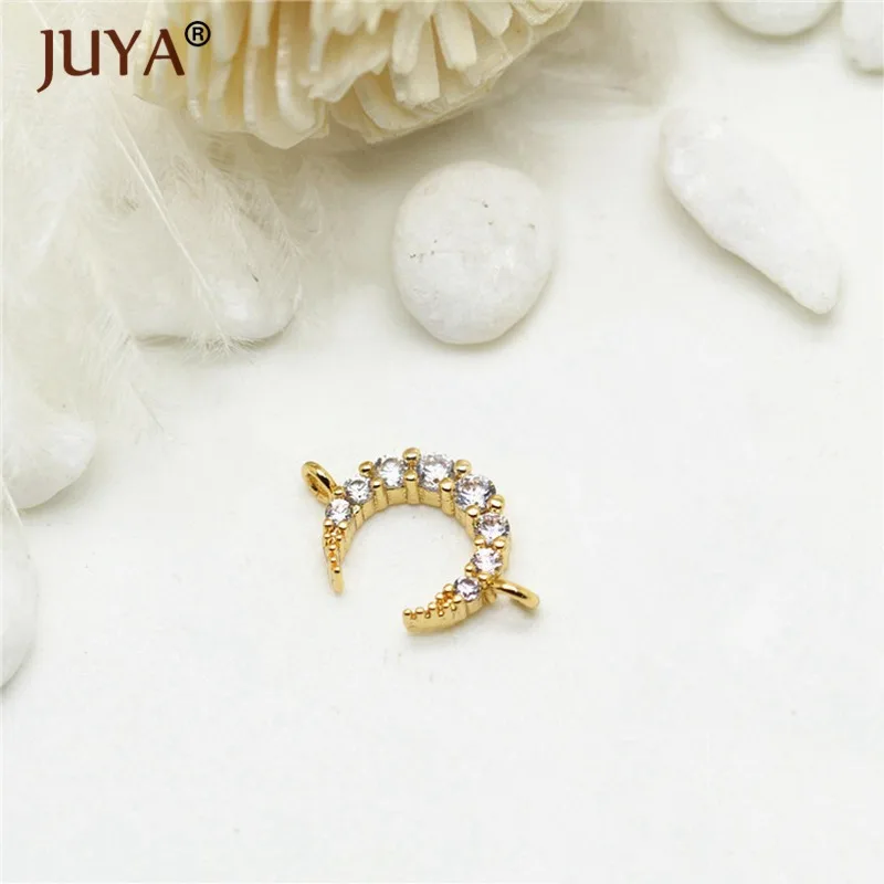 One piece 14K Gold Diy серьги аксессуары Золото Серебро Цвет Микро-инкрустированный Циркон Луна Шарм соединители изготовление браслета для ожерелья для ножного браслета компоненты - Окраска металла: One piece 14K Gold