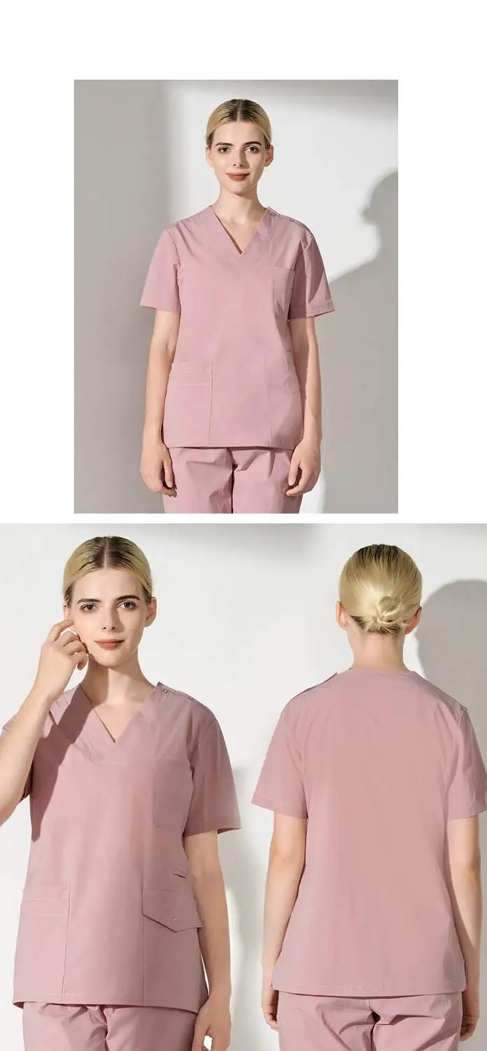 light pink Унисекс медицинские наборы для скраба короткий рукав медсестры униформа доктора комплект одежды стоматологическая клиника Рабочие Комбинезоны хирургическое платье лабораторное пальто - Цвет: light pink
