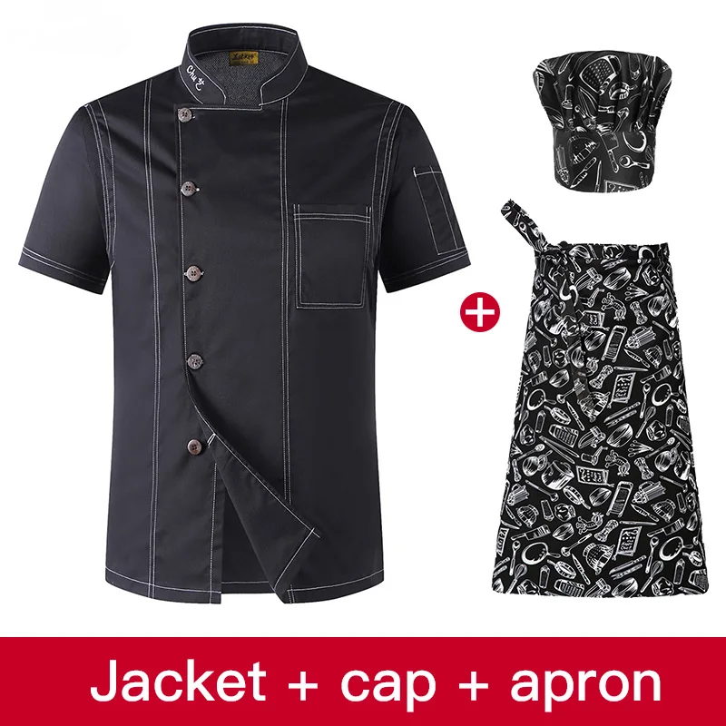 Jacket apron hat Куртка шеф-повара гостиницы, ресторана шеф-повара форма короткий рукав с дышащей сеткой спецодежды Ресторан общественного питания Кухня хлебобулочные изделия шеф-повара - Цвет: Jacket apron hat
