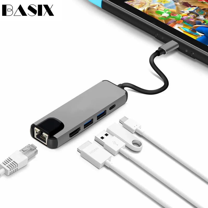 Basix USB C Hdmi 4K адаптер концентратор до Gigabit Ethernet Rj45 сетевой для Mac Book Pro Thunderbolt 3 hdmi